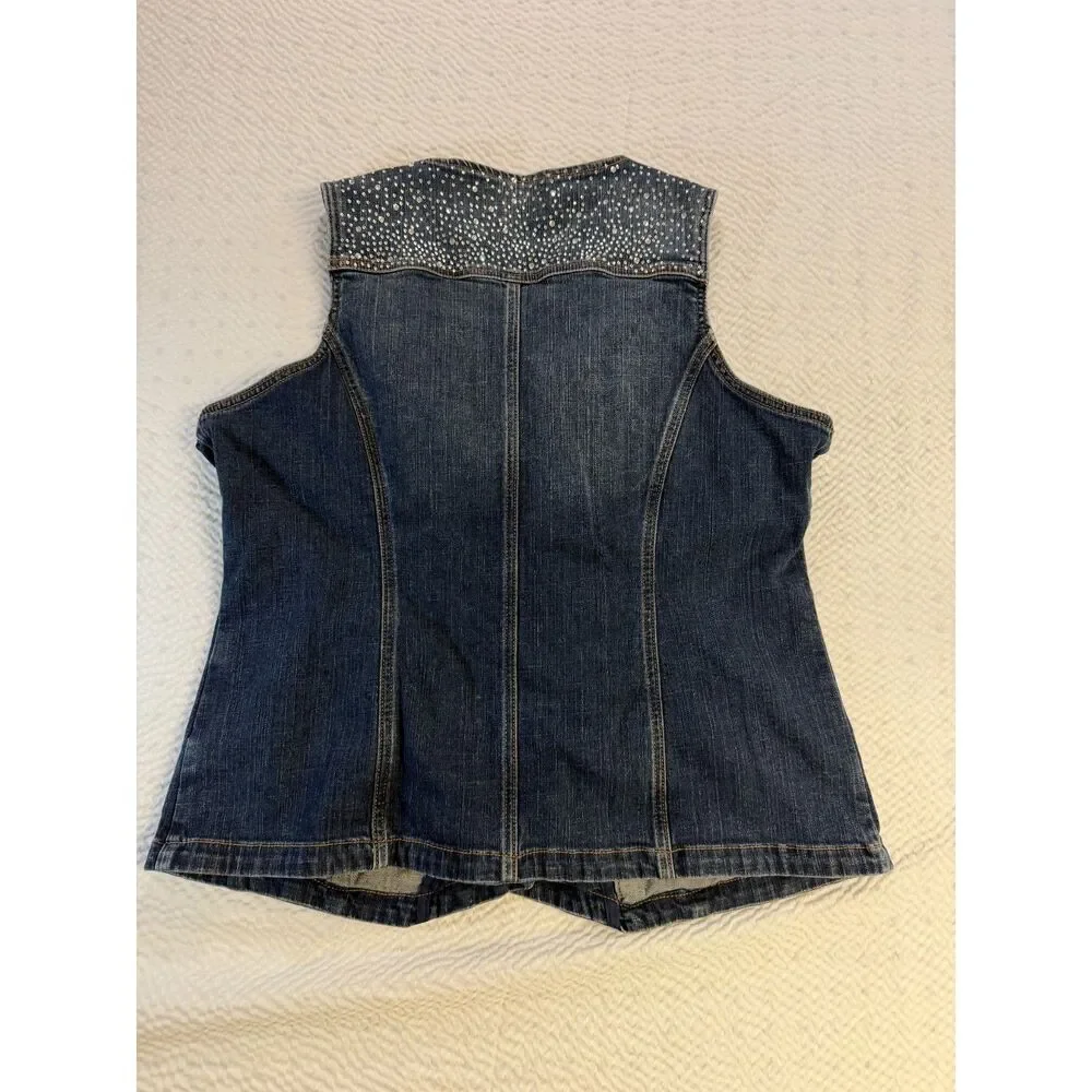 Ethyl Denim Vest with Rhinestone Accents - Picture 2 of 8